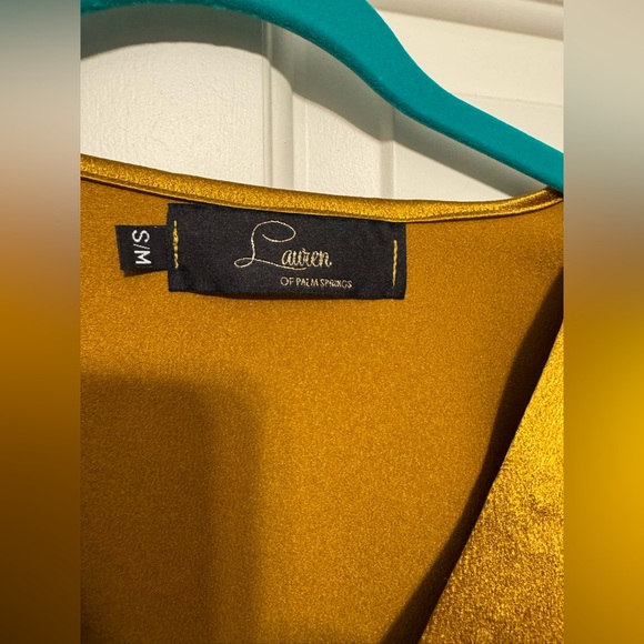 Lauren of Palm Springs Custom Gold Crinkled Satin Caftan Dress Kaftan S/M - Picture 3 of 13